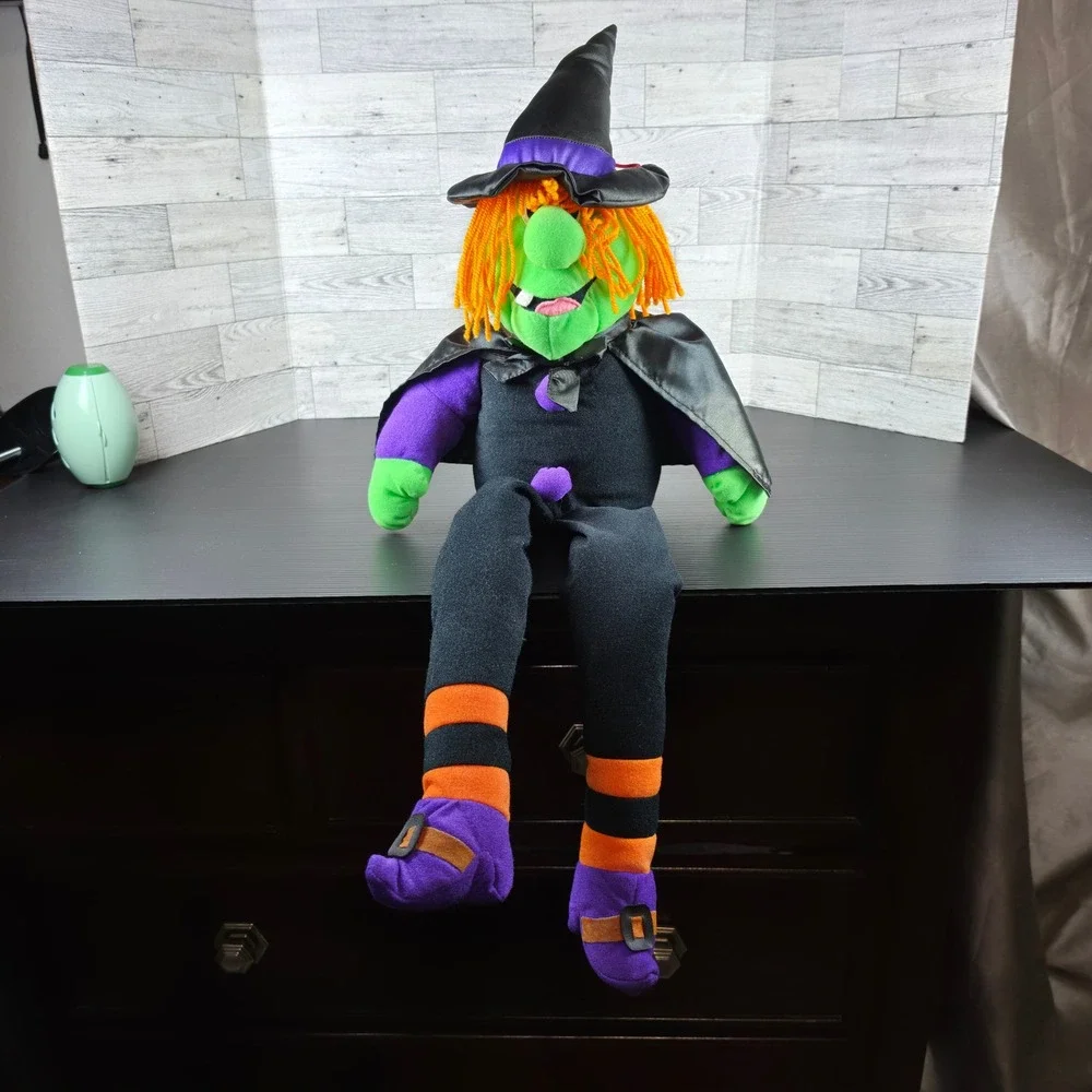 Vintage 1995 Stuffins Inc Halloween Witch Plush Shelf Sitter Green Orange Purple